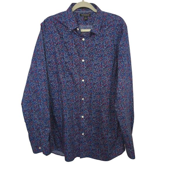 Banana Republic Mens Non-Iron Tall L Floral Button-Down Shirt 100% Cotton Blue - Picture 1 of 7